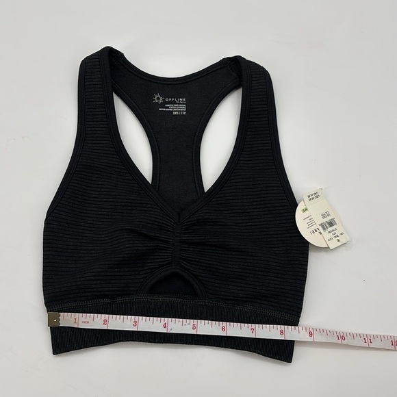 Aerie Offline Black Seamless Layered Ribbed Keyhole Sports Bra size XXS NWT - Picture 9 of 11